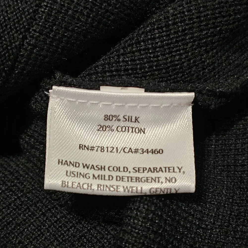 Eileen Fisher Button Up Mock Neck Kimono Jacket Women Size L Black Silk/Cotton - Picture 10 of 13